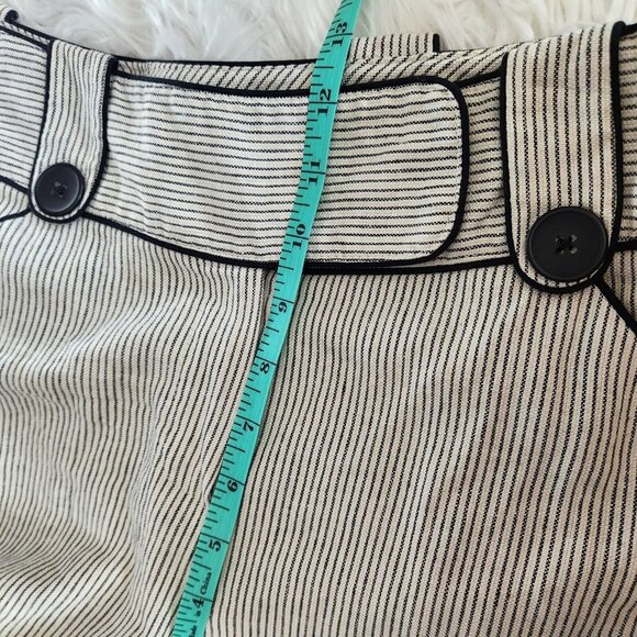 Larry Levine Womens Pants Size 10‎ Linen Ryon Wide Leg Crop Ivory Black Stripe - Picture 7 of 15